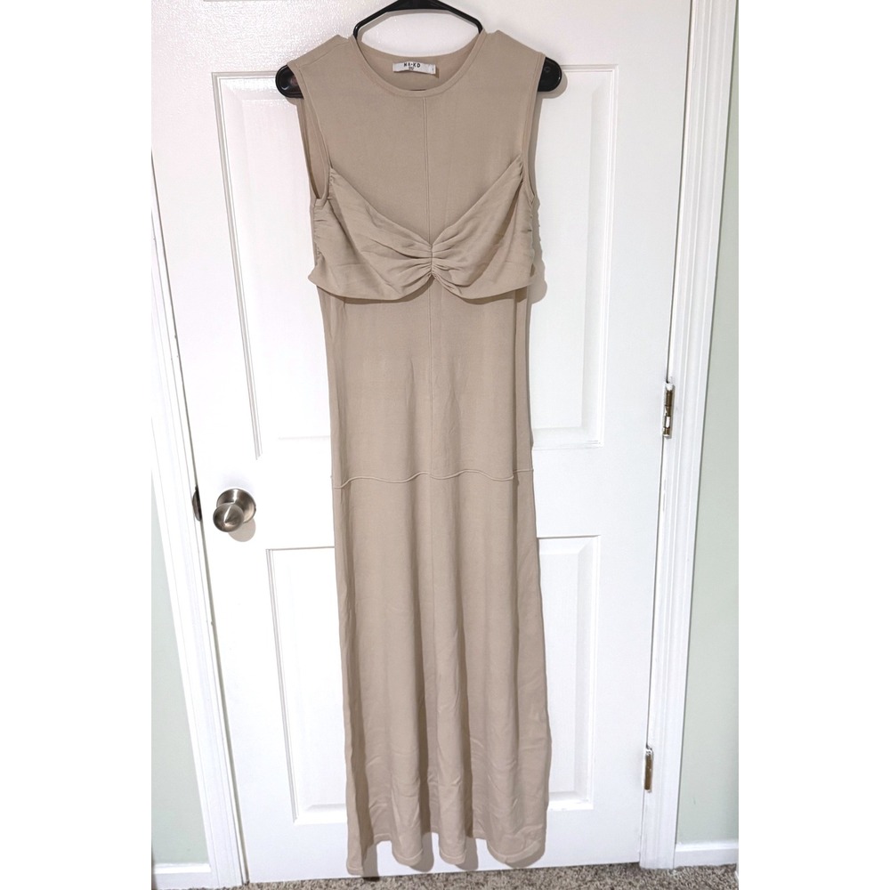 NA-KD Knitted Twist Detail Maxi Dress Beige Sleeveless Size M 1821-000006-0005